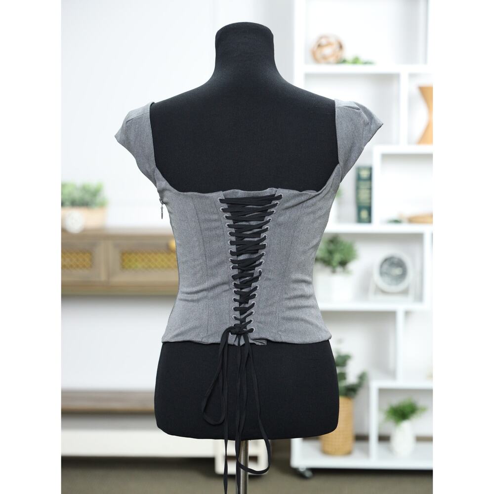 House of CB London Rowena Gray Corset Top Lace-Up Back Bustier Night Out Size M - Picture 7 of 14
